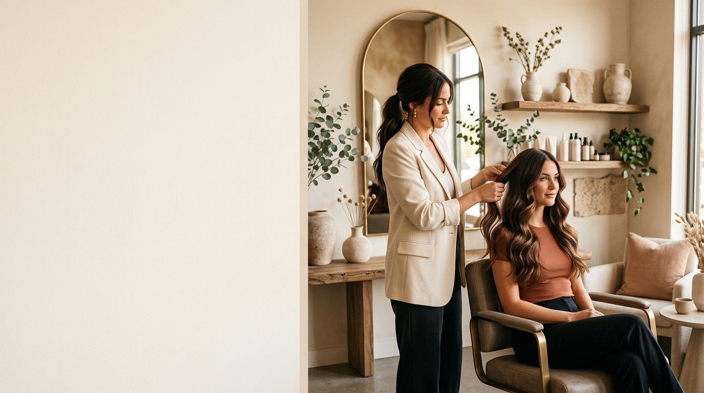 Stylist providing a luxury hair treatment to a client inside Lumière Hair & Beauty Salon