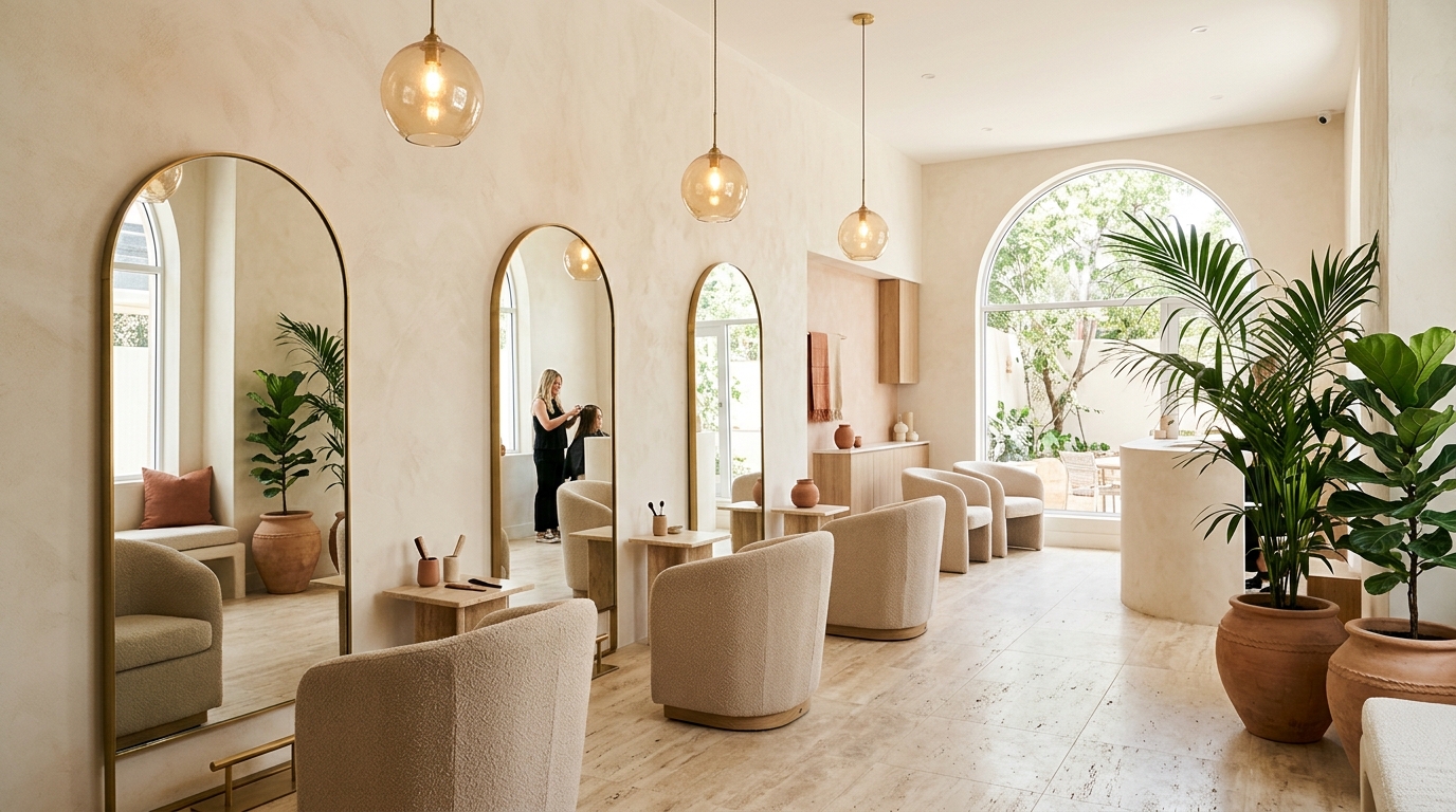 Lumière Hair & Beauty Salon arched mirror styling stations